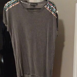 INC Gray Sequin Crew Neck T-Shirt